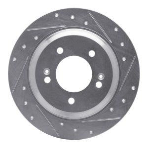 Hyundai Elantra GT Brake Rotor (1) - Rear Right - R1 Concepts - Drilled & Slotted - Silver - `13-`25